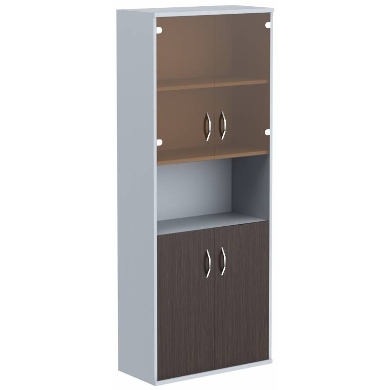 Шкаф комбинированный малыми стеклянными и глухими дверьми СТ-1.4 Венге Магия/Металлик 770*365*1975 главное фото